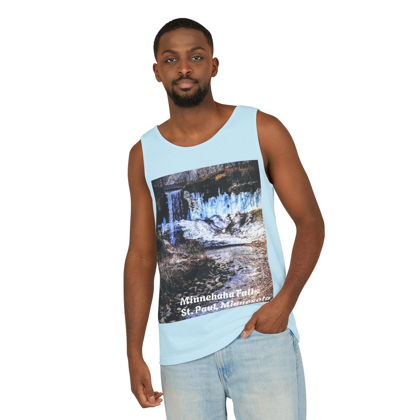 Minnehaha Falls Tank Top, Unisex Summer Tee, Nature Lover's Apparel, Minnesota Souvenir Shirt, Vacation Outfit, Travel Gift