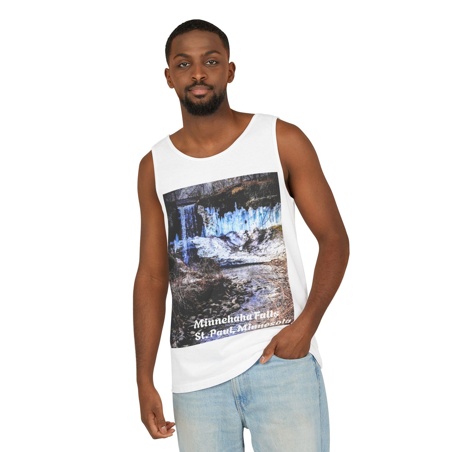 Minnehaha Falls Tank Top, Unisex Summer Tee, Nature Lover's Apparel, Minnesota Souvenir Shirt, Vacation Outfit, Travel Gift
