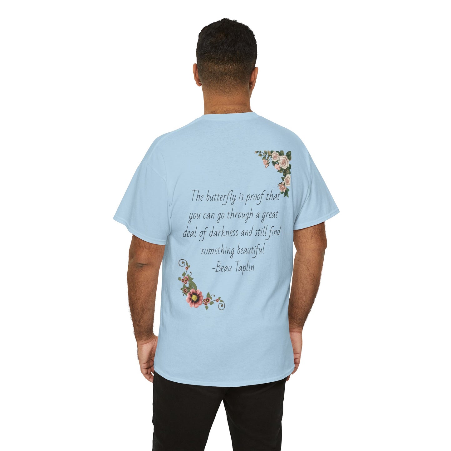 Inspirational Floral Tee - Unisex Heavy Cotton T-Shirt, Motivational Gift, Nature Lover's Apparel, Butterfly Design, Positive Quote