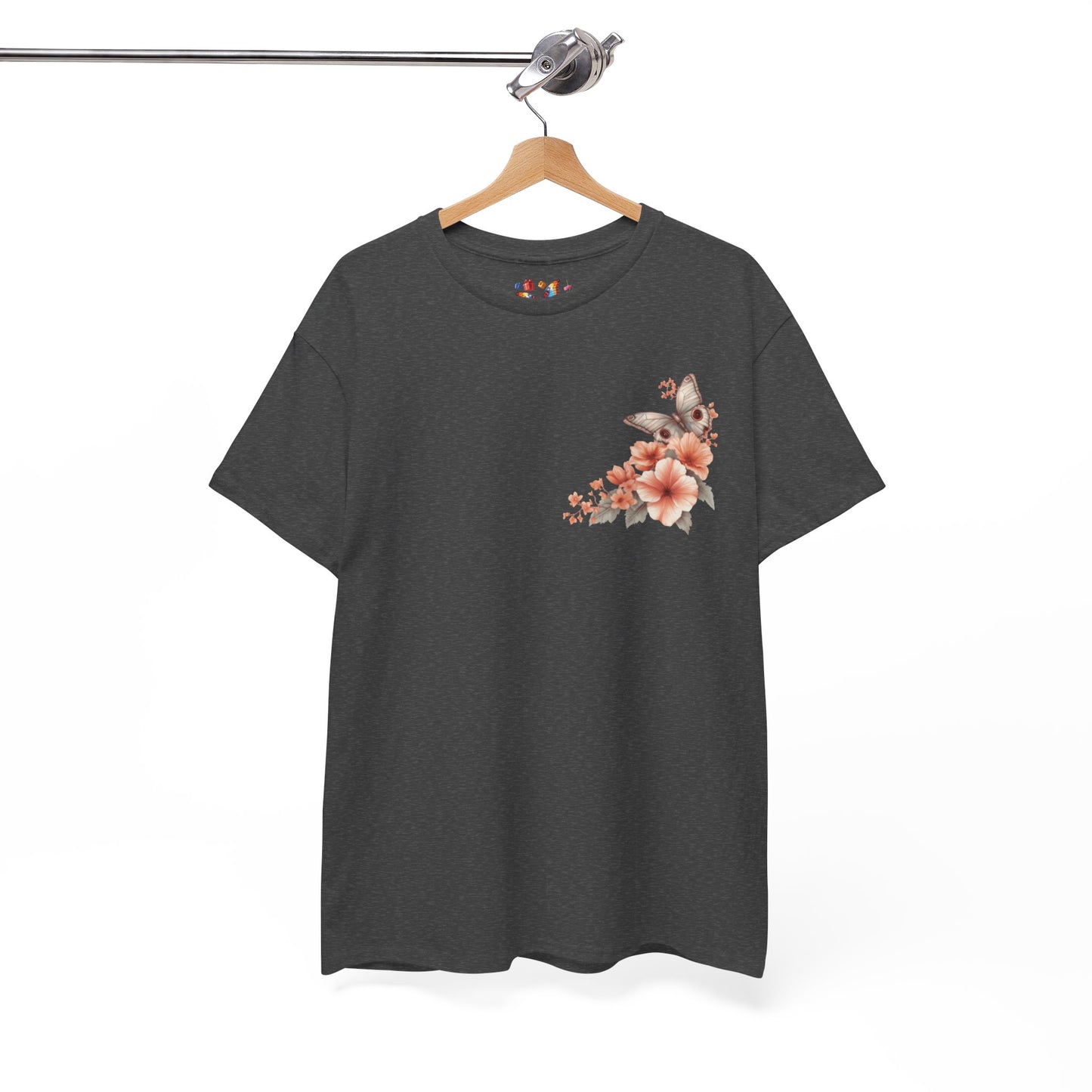Inspirational Floral Tee - Unisex Heavy Cotton T-Shirt, Motivational Gift, Nature Lover's Apparel, Butterfly Design, Positive Quote