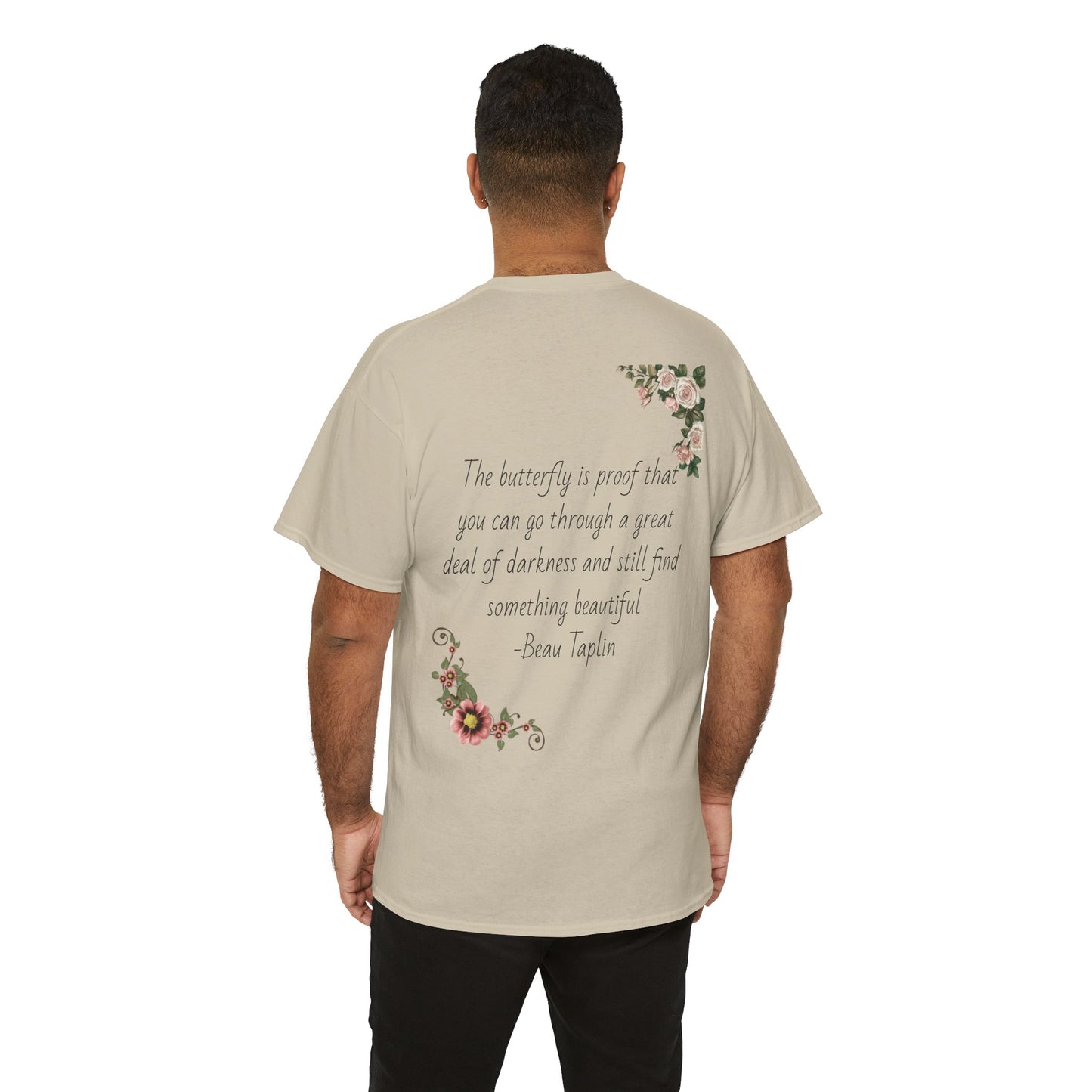 Inspirational Floral Tee - Unisex Heavy Cotton T-Shirt, Motivational Gift, Nature Lover's Apparel, Butterfly Design, Positive Quote