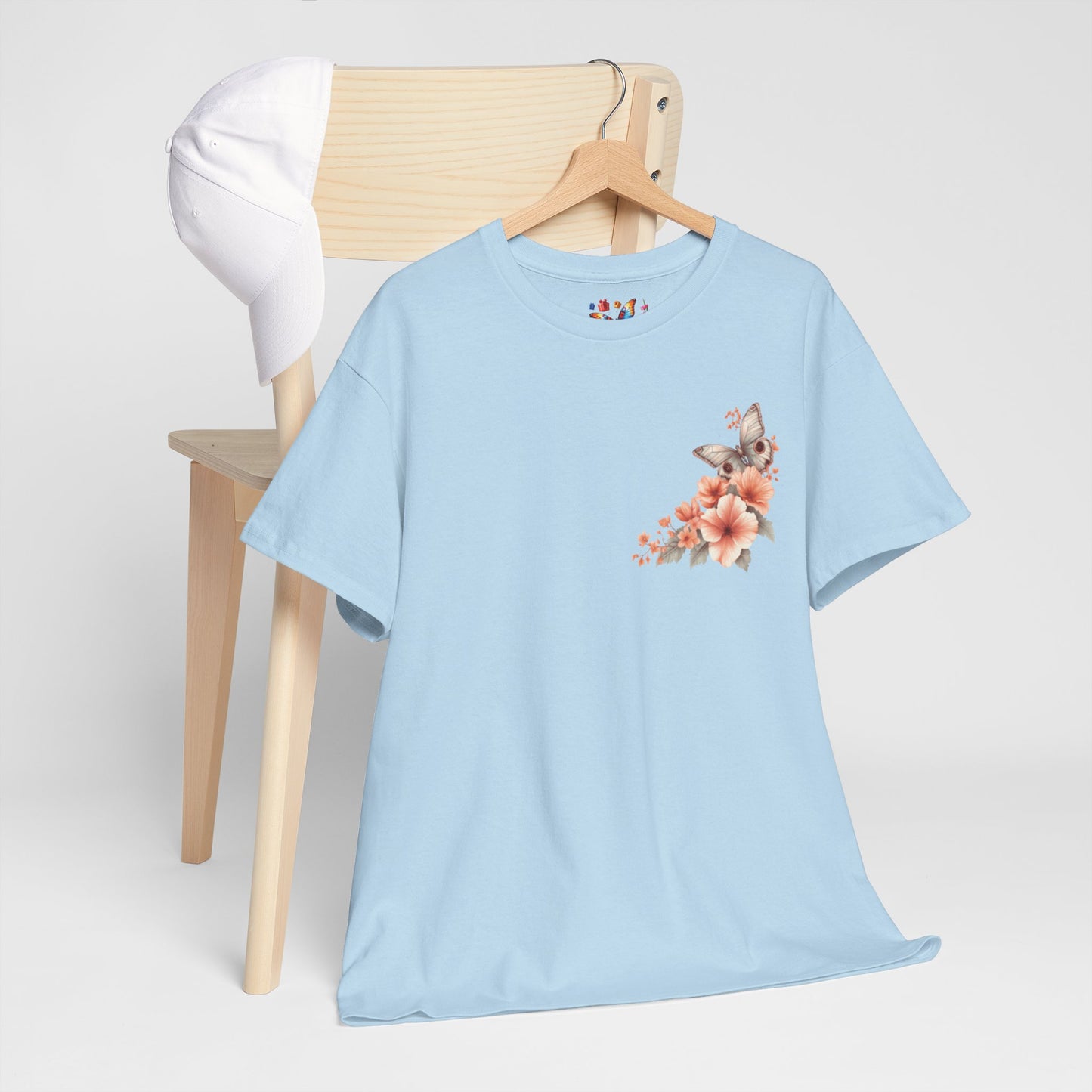 Inspirational Floral Tee - Unisex Heavy Cotton T-Shirt, Motivational Gift, Nature Lover's Apparel, Butterfly Design, Positive Quote