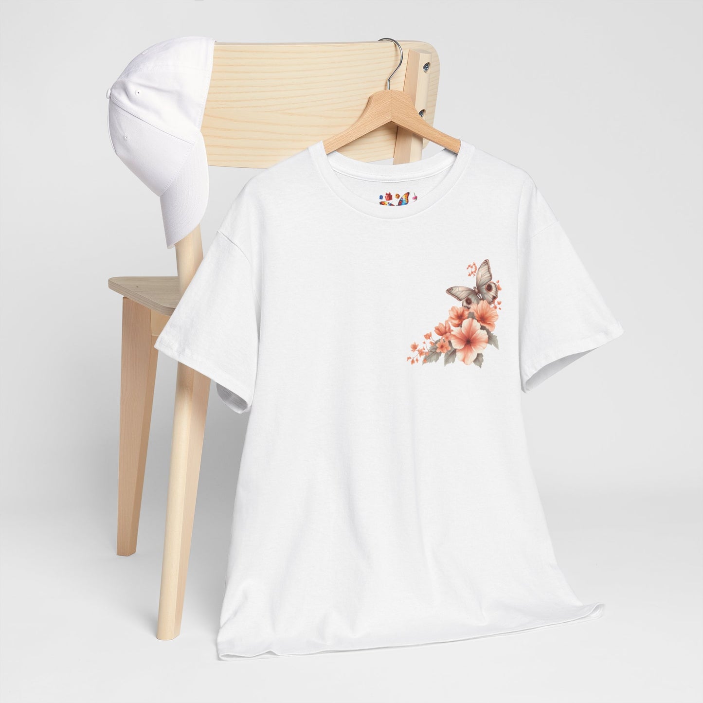 Inspirational Floral Tee - Unisex Heavy Cotton T-Shirt, Motivational Gift, Nature Lover's Apparel, Butterfly Design, Positive Quote