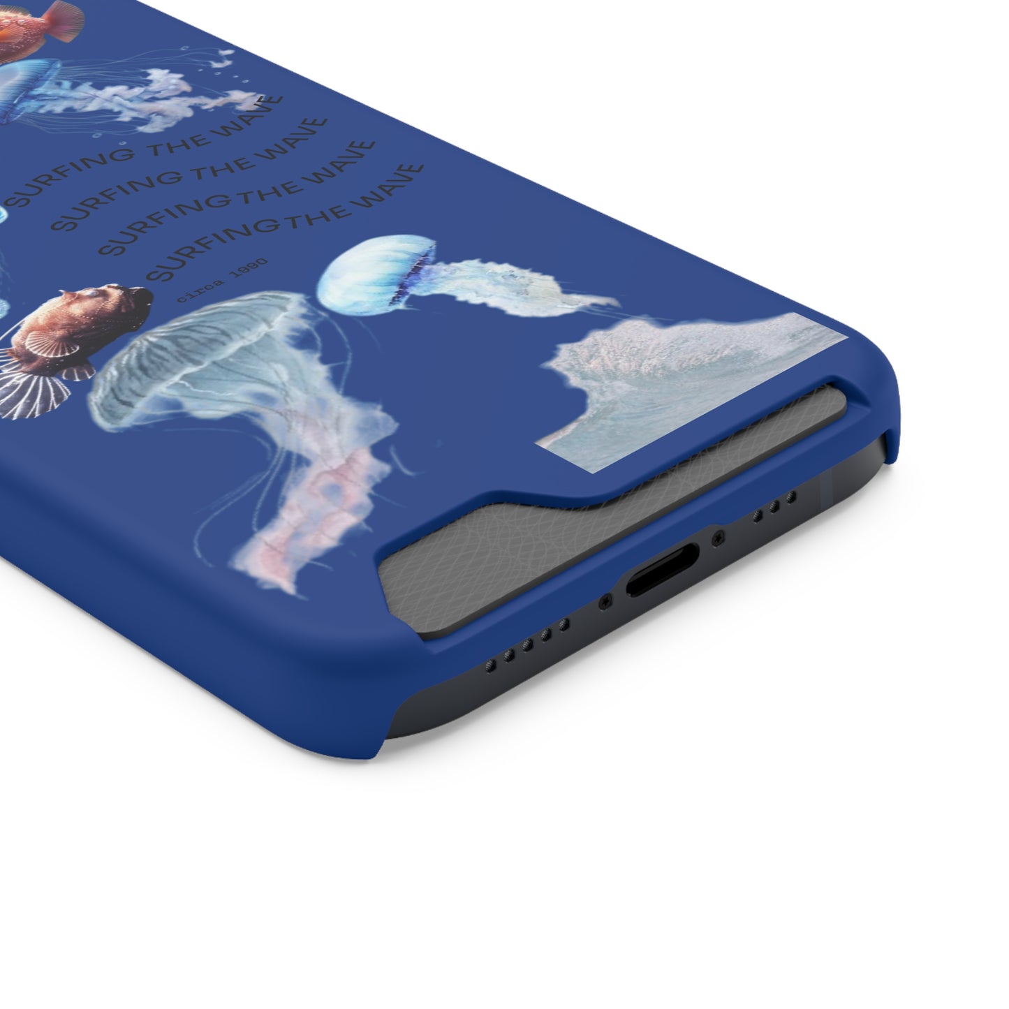 Surfer's Jellyfish Phone Case with Card Holder, Ocean Vibe Accessory for Beach Lovers, Gift for Surfers & Underwater Enthusiasts