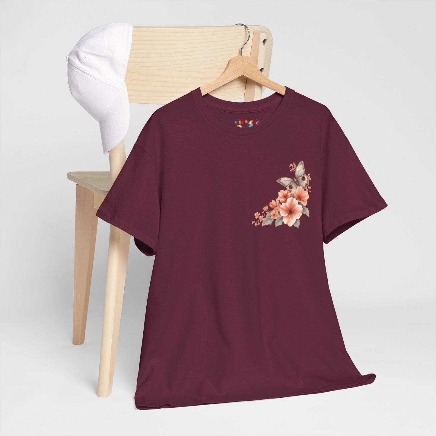 Inspirational Floral Tee - Unisex Heavy Cotton T-Shirt, Motivational Gift, Nature Lover's Apparel, Butterfly Design, Positive Quote