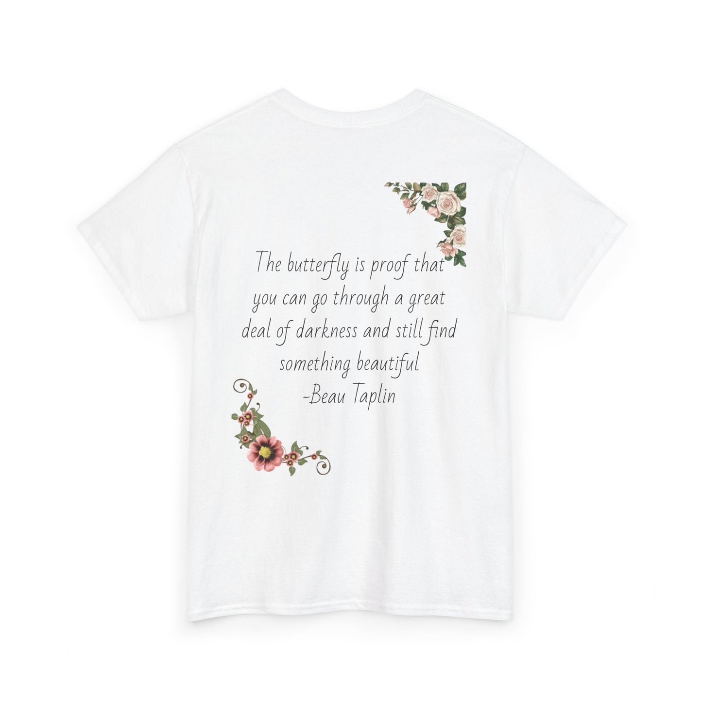 Inspirational Floral Tee - Unisex Heavy Cotton T-Shirt, Motivational Gift, Nature Lover's Apparel, Butterfly Design, Positive Quote