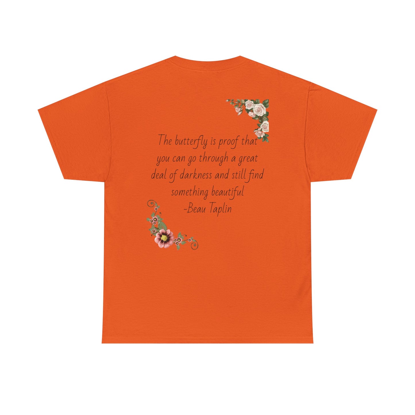 Inspirational Floral Tee - Unisex Heavy Cotton T-Shirt, Motivational Gift, Nature Lover's Apparel, Butterfly Design, Positive Quote