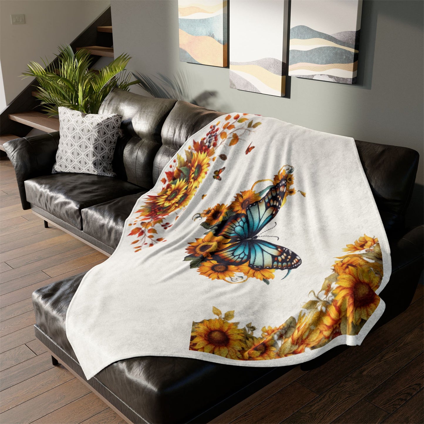 Butterfly and Sunflower Blanket - Cozy Home Decor, Gift for Nature Lovers, Living Room Soft Throw, Birthday Present, Autumn Aesthetic