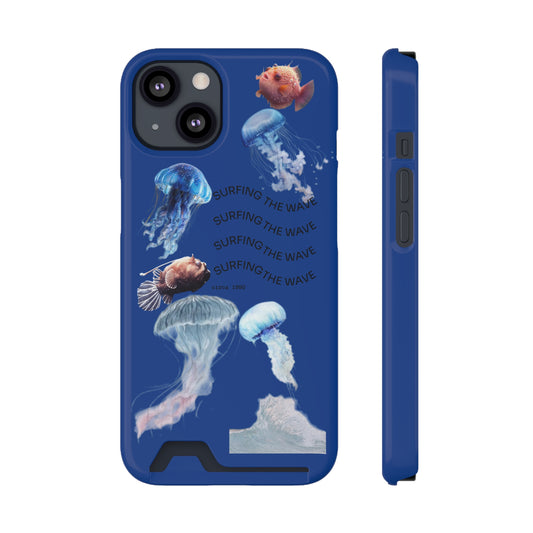Surfer's Jellyfish Phone Case with Card Holder, Ocean Vibe Accessory for Beach Lovers, Gift for Surfers & Underwater Enthusiasts