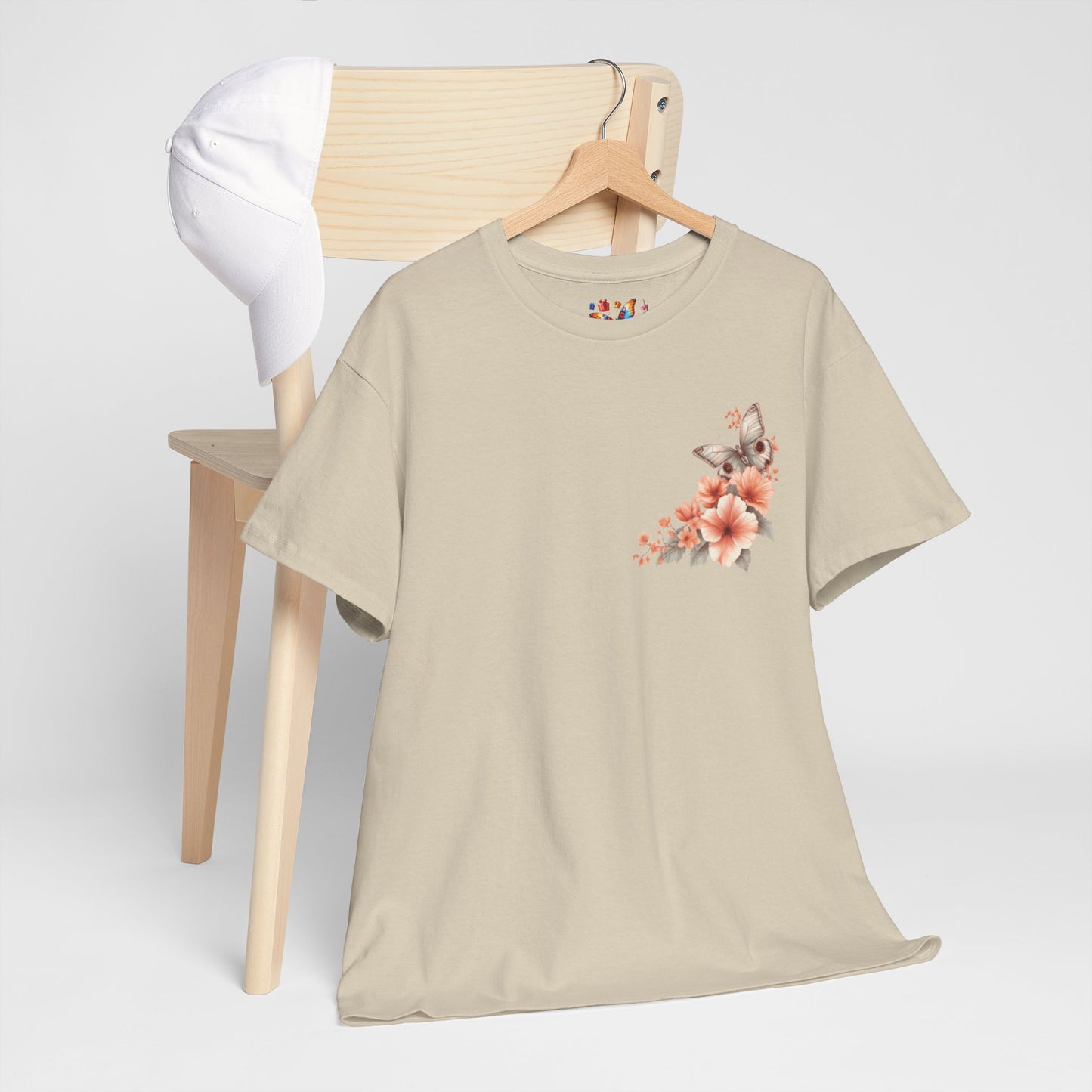 Inspirational Floral Tee - Unisex Heavy Cotton T-Shirt, Motivational Gift, Nature Lover's Apparel, Butterfly Design, Positive Quote