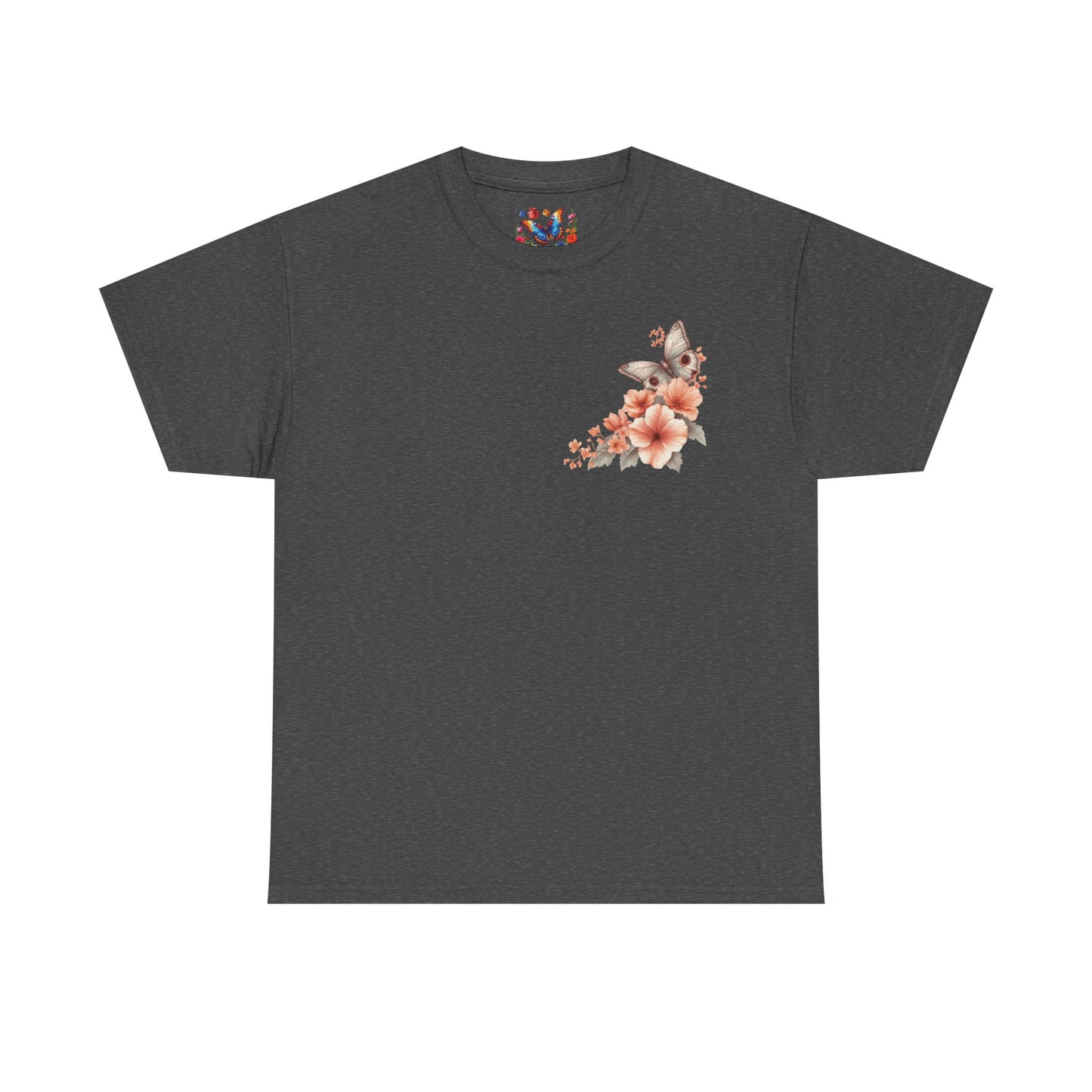 Inspirational Floral Tee - Unisex Heavy Cotton T-Shirt, Motivational Gift, Nature Lover's Apparel, Butterfly Design, Positive Quote