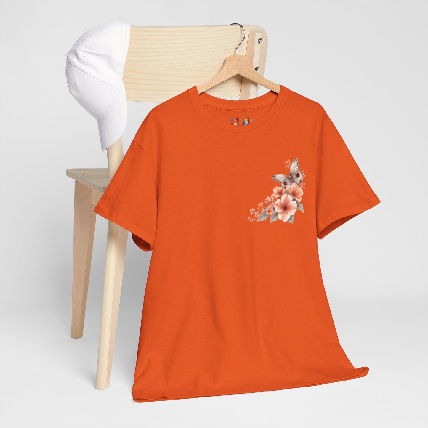 Inspirational Floral Tee - Unisex Heavy Cotton T-Shirt, Motivational Gift, Nature Lover's Apparel, Butterfly Design, Positive Quote