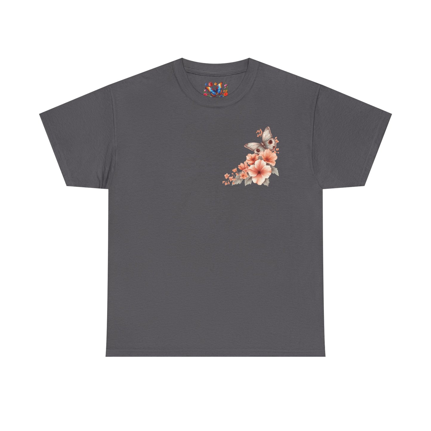 Inspirational Floral Tee - Unisex Heavy Cotton T-Shirt, Motivational Gift, Nature Lover's Apparel, Butterfly Design, Positive Quote