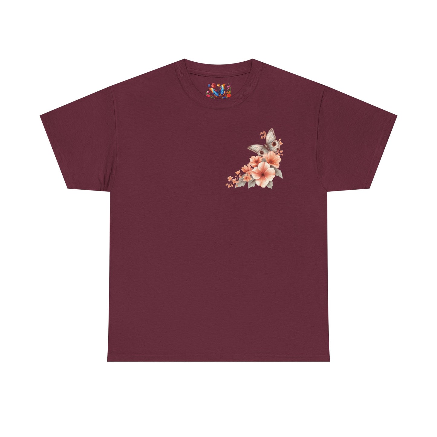 Inspirational Floral Tee - Unisex Heavy Cotton T-Shirt, Motivational Gift, Nature Lover's Apparel, Butterfly Design, Positive Quote
