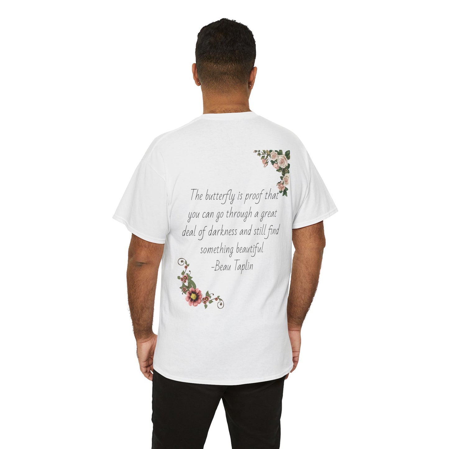 Inspirational Floral Tee - Unisex Heavy Cotton T-Shirt, Motivational Gift, Nature Lover's Apparel, Butterfly Design, Positive Quote