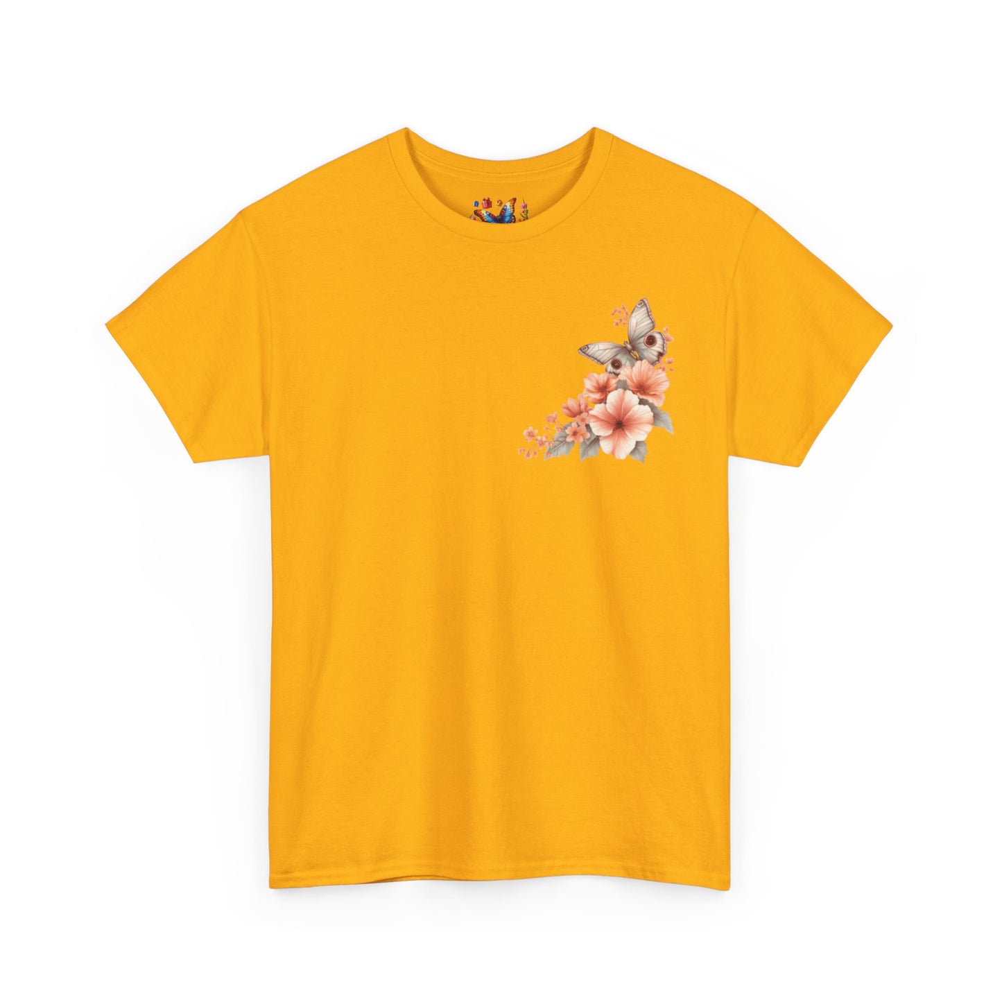 Inspirational Floral Tee - Unisex Heavy Cotton T-Shirt, Motivational Gift, Nature Lover's Apparel, Butterfly Design, Positive Quote