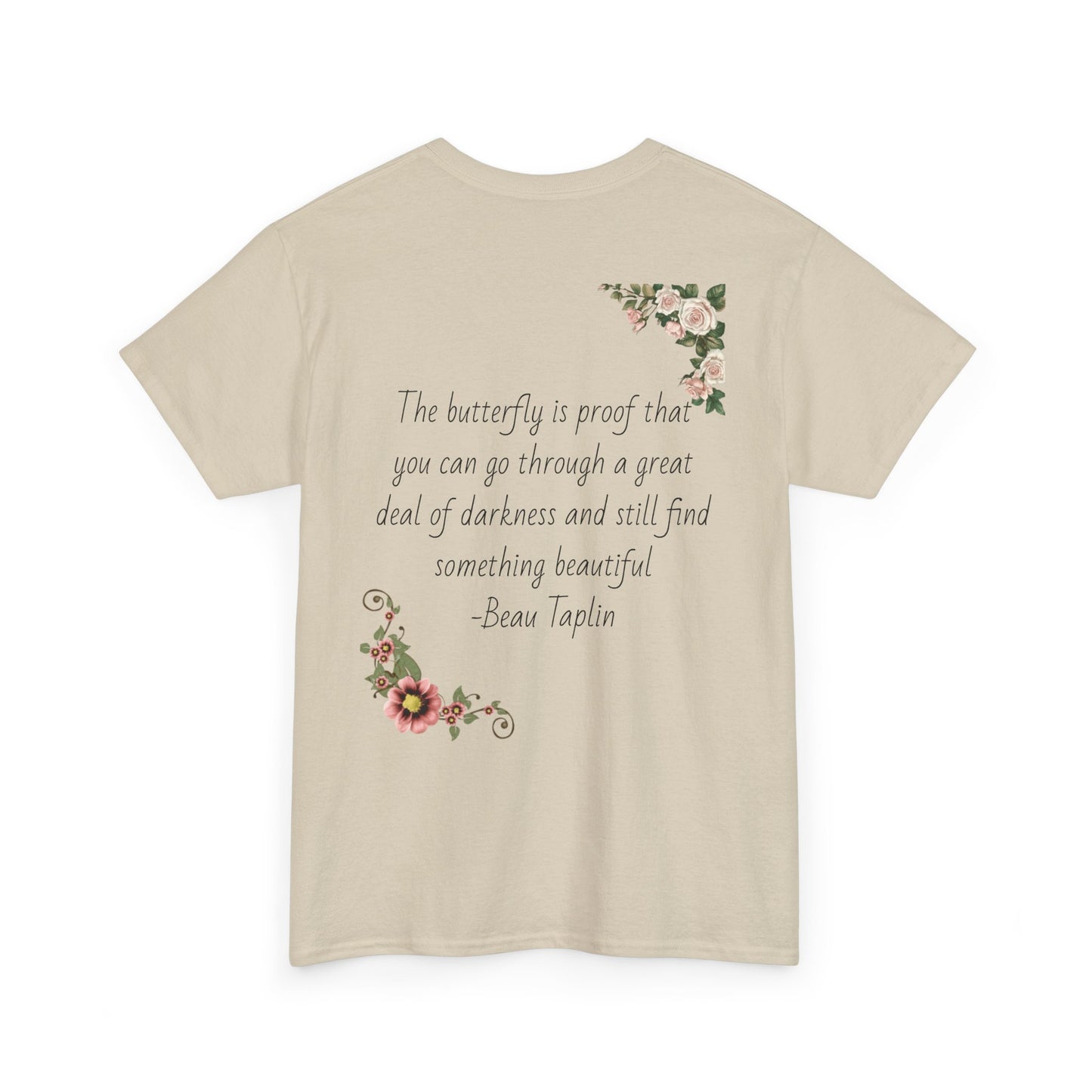 Inspirational Floral Tee - Unisex Heavy Cotton T-Shirt, Motivational Gift, Nature Lover's Apparel, Butterfly Design, Positive Quote