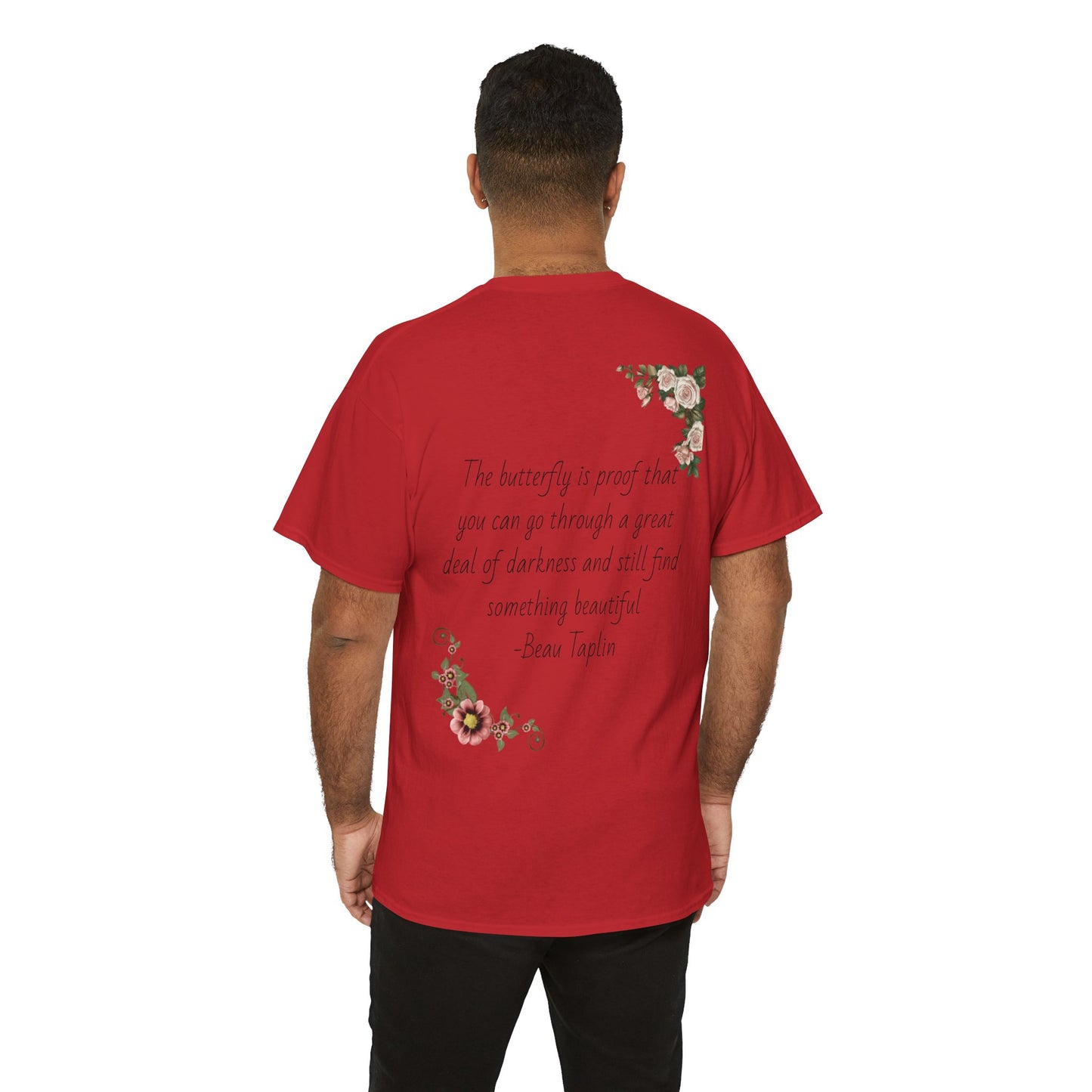 Inspirational Floral Tee - Unisex Heavy Cotton T-Shirt, Motivational Gift, Nature Lover's Apparel, Butterfly Design, Positive Quote