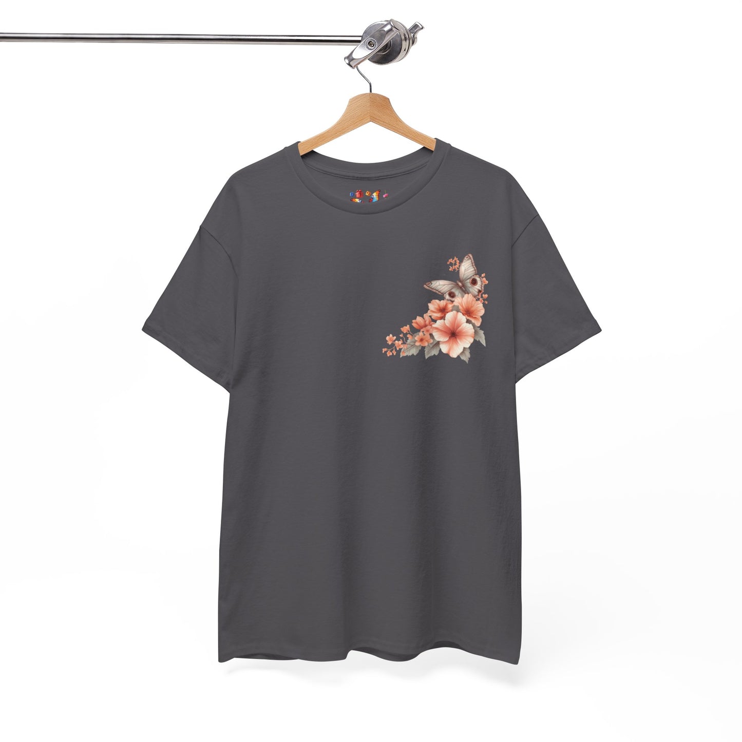 Inspirational Floral Tee - Unisex Heavy Cotton T-Shirt, Motivational Gift, Nature Lover's Apparel, Butterfly Design, Positive Quote