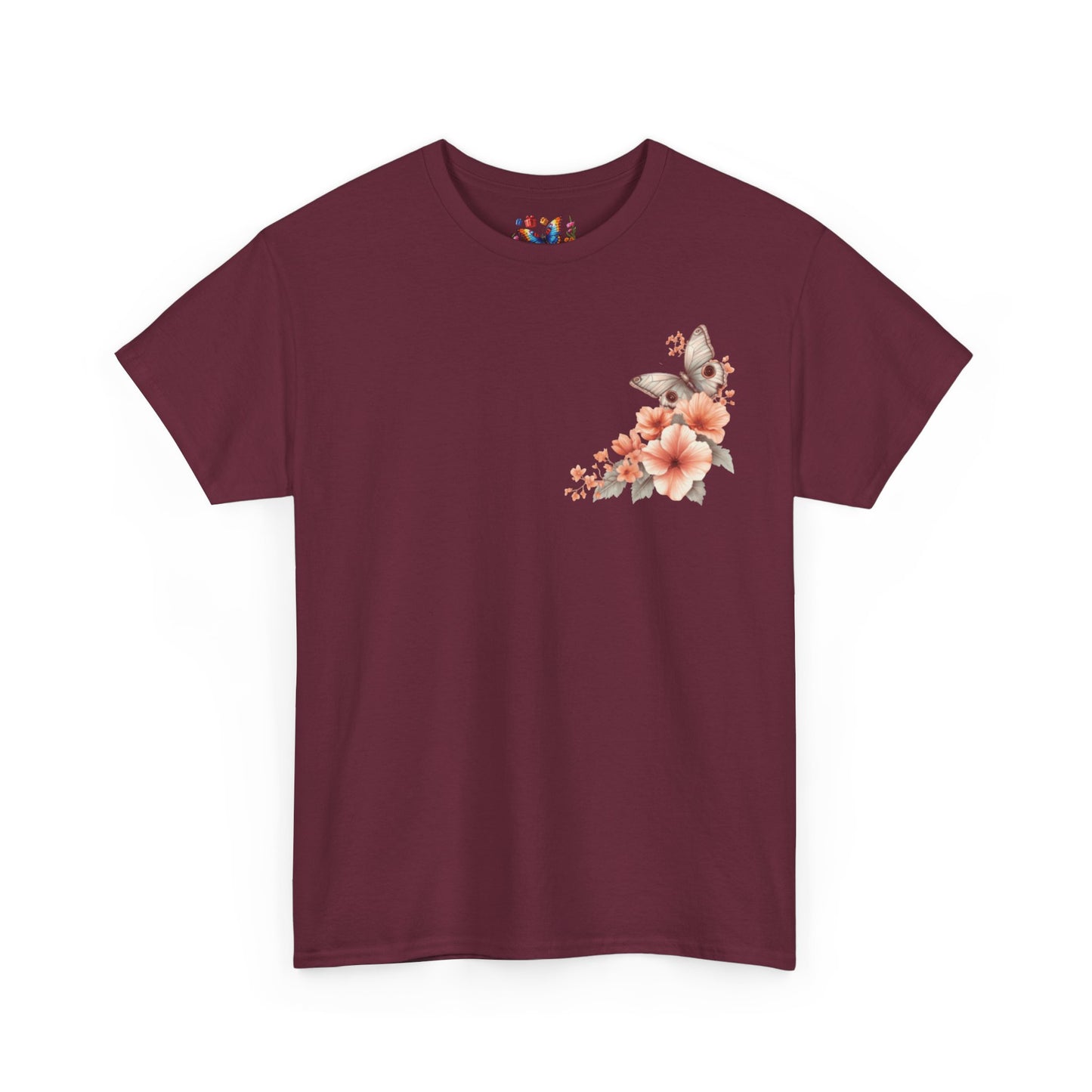 Inspirational Floral Tee - Unisex Heavy Cotton T-Shirt, Motivational Gift, Nature Lover's Apparel, Butterfly Design, Positive Quote