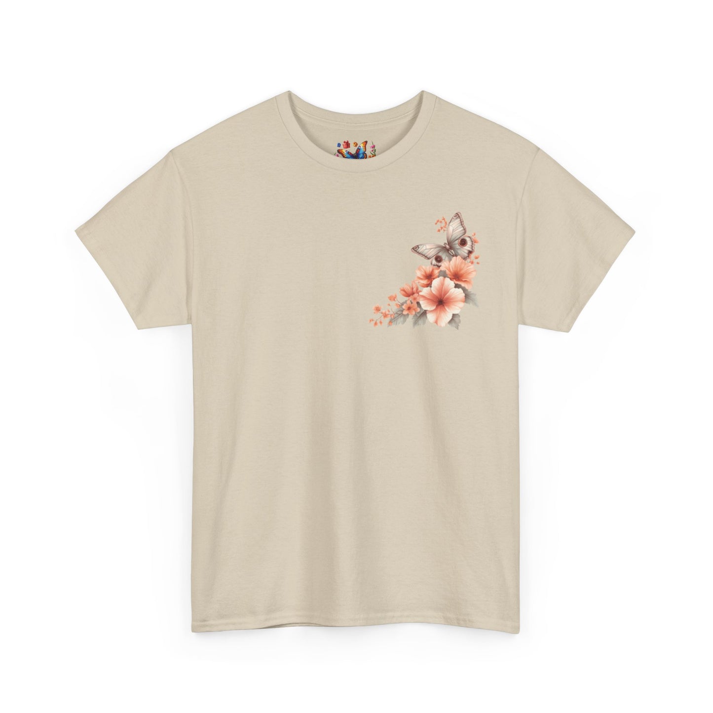 Inspirational Floral Tee - Unisex Heavy Cotton T-Shirt, Motivational Gift, Nature Lover's Apparel, Butterfly Design, Positive Quote