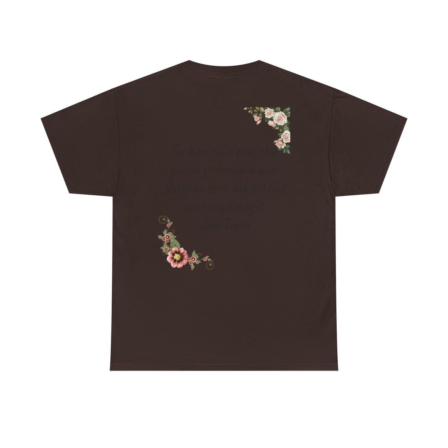 Inspirational Floral Tee - Unisex Heavy Cotton T-Shirt, Motivational Gift, Nature Lover's Apparel, Butterfly Design, Positive Quote