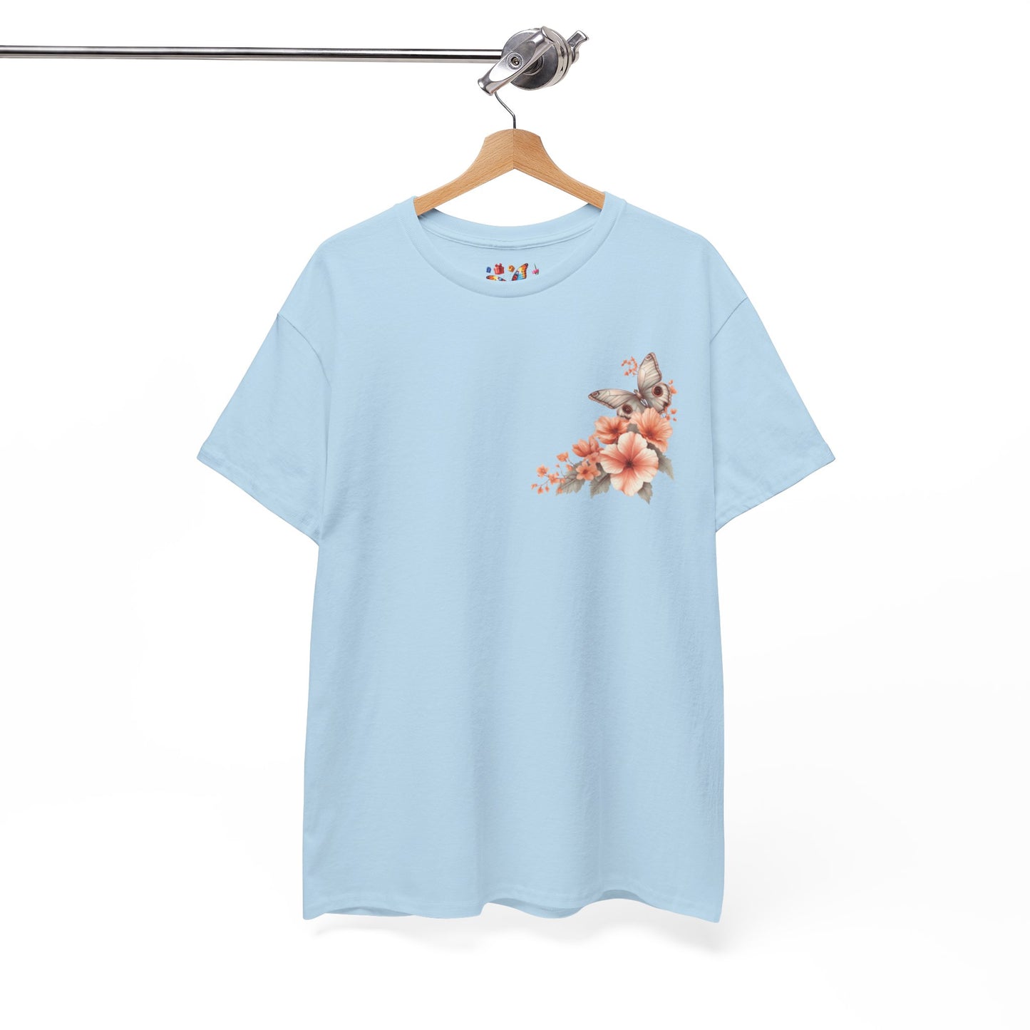 Inspirational Floral Tee - Unisex Heavy Cotton T-Shirt, Motivational Gift, Nature Lover's Apparel, Butterfly Design, Positive Quote
