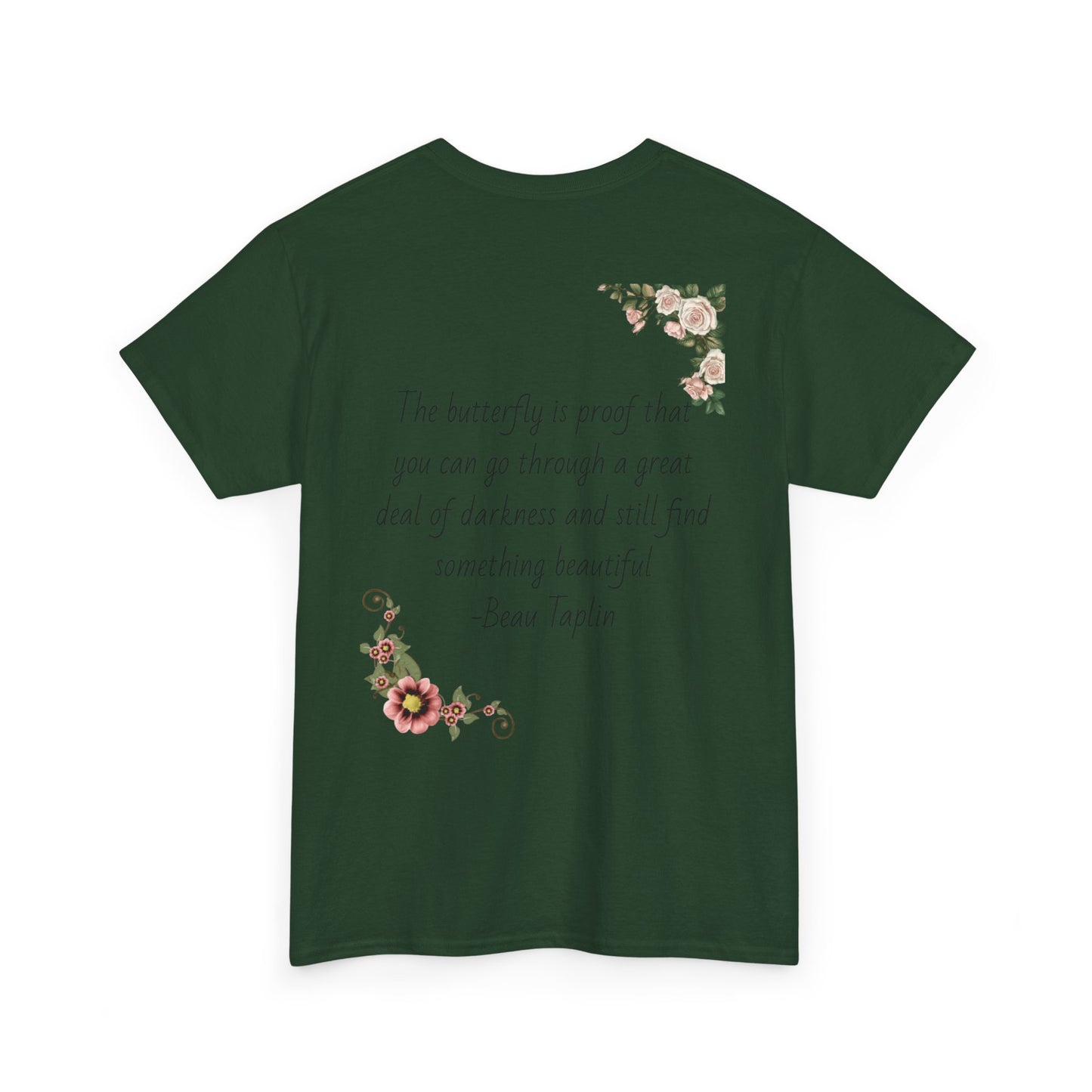 Inspirational Floral Tee - Unisex Heavy Cotton T-Shirt, Motivational Gift, Nature Lover's Apparel, Butterfly Design, Positive Quote
