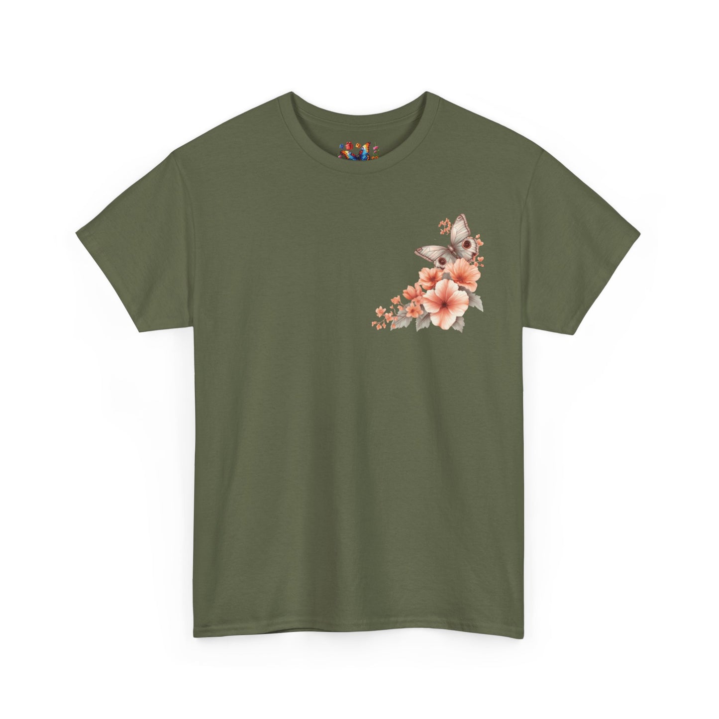 Inspirational Floral Tee - Unisex Heavy Cotton T-Shirt, Motivational Gift, Nature Lover's Apparel, Butterfly Design, Positive Quote