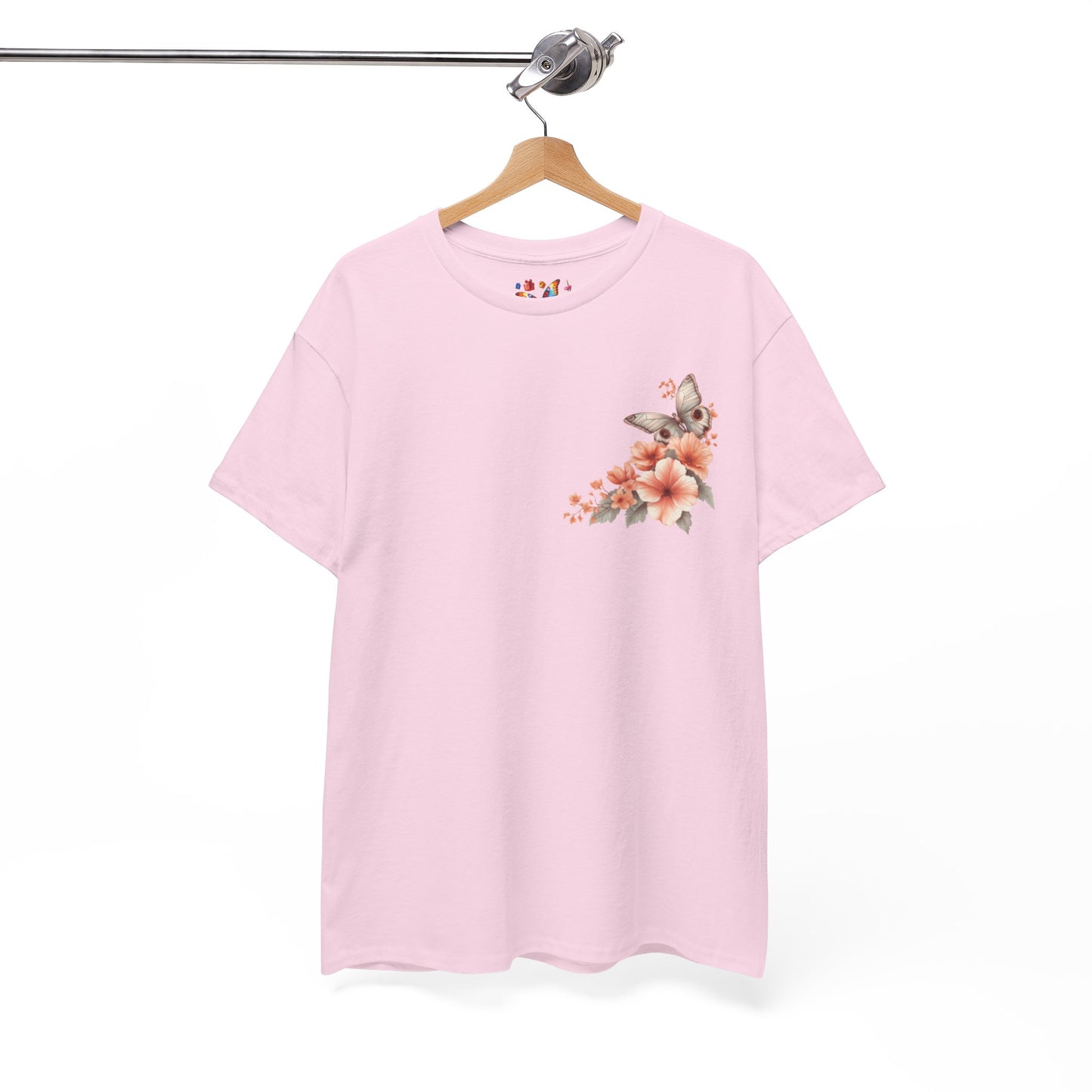 Inspirational Floral Tee - Unisex Heavy Cotton T-Shirt, Motivational Gift, Nature Lover's Apparel, Butterfly Design, Positive Quote
