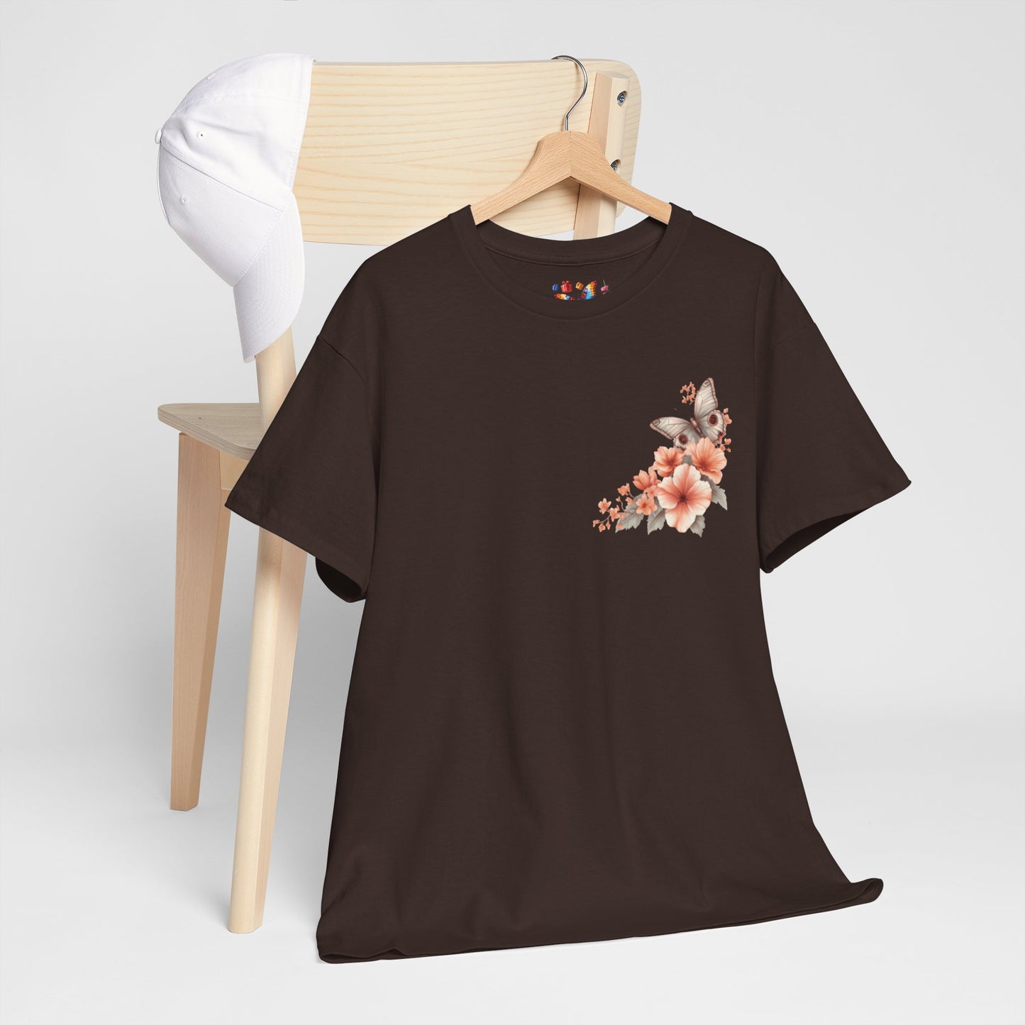 Inspirational Floral Tee - Unisex Heavy Cotton T-Shirt, Motivational Gift, Nature Lover's Apparel, Butterfly Design, Positive Quote