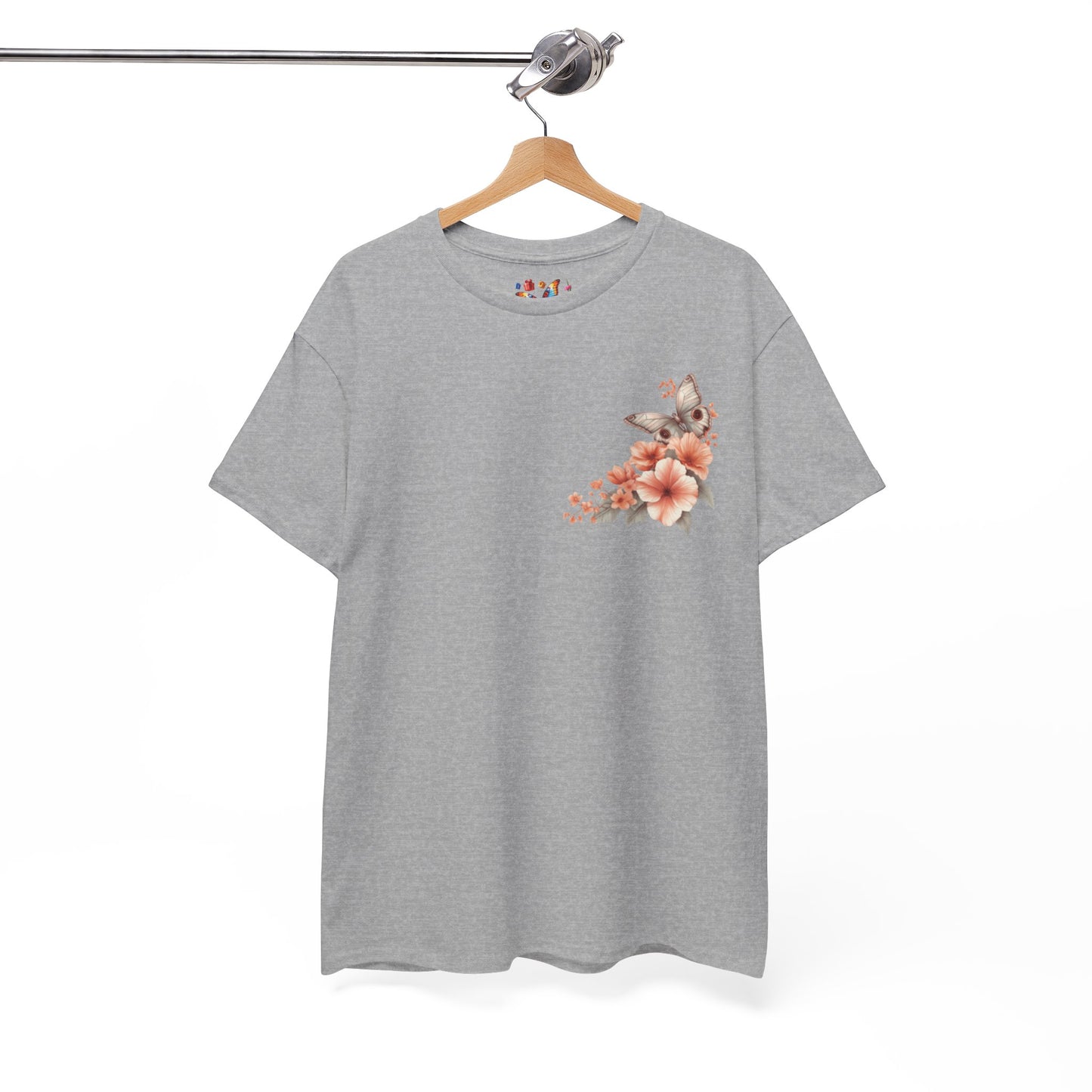 Inspirational Floral Tee - Unisex Heavy Cotton T-Shirt, Motivational Gift, Nature Lover's Apparel, Butterfly Design, Positive Quote