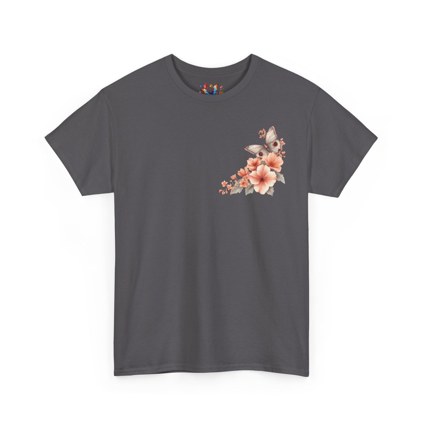 Inspirational Floral Tee - Unisex Heavy Cotton T-Shirt, Motivational Gift, Nature Lover's Apparel, Butterfly Design, Positive Quote