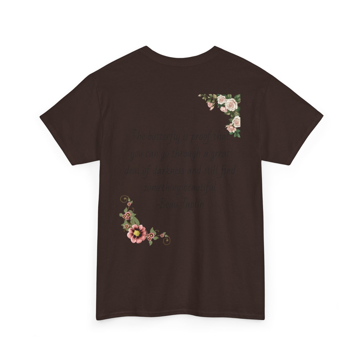 Inspirational Floral Tee - Unisex Heavy Cotton T-Shirt, Motivational Gift, Nature Lover's Apparel, Butterfly Design, Positive Quote