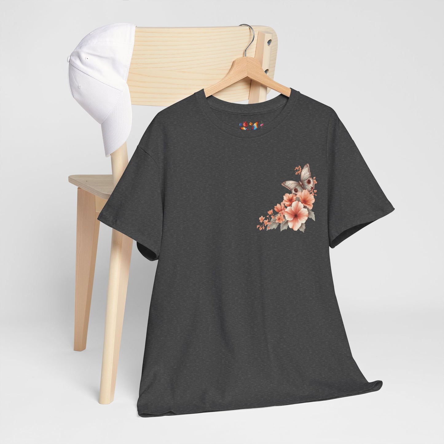 Inspirational Floral Tee - Unisex Heavy Cotton T-Shirt, Motivational Gift, Nature Lover's Apparel, Butterfly Design, Positive Quote