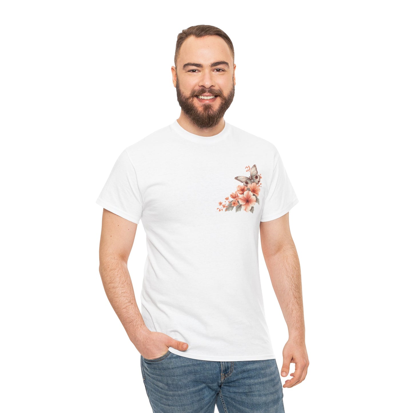 Inspirational Floral Tee - Unisex Heavy Cotton T-Shirt, Motivational Gift, Nature Lover's Apparel, Butterfly Design, Positive Quote