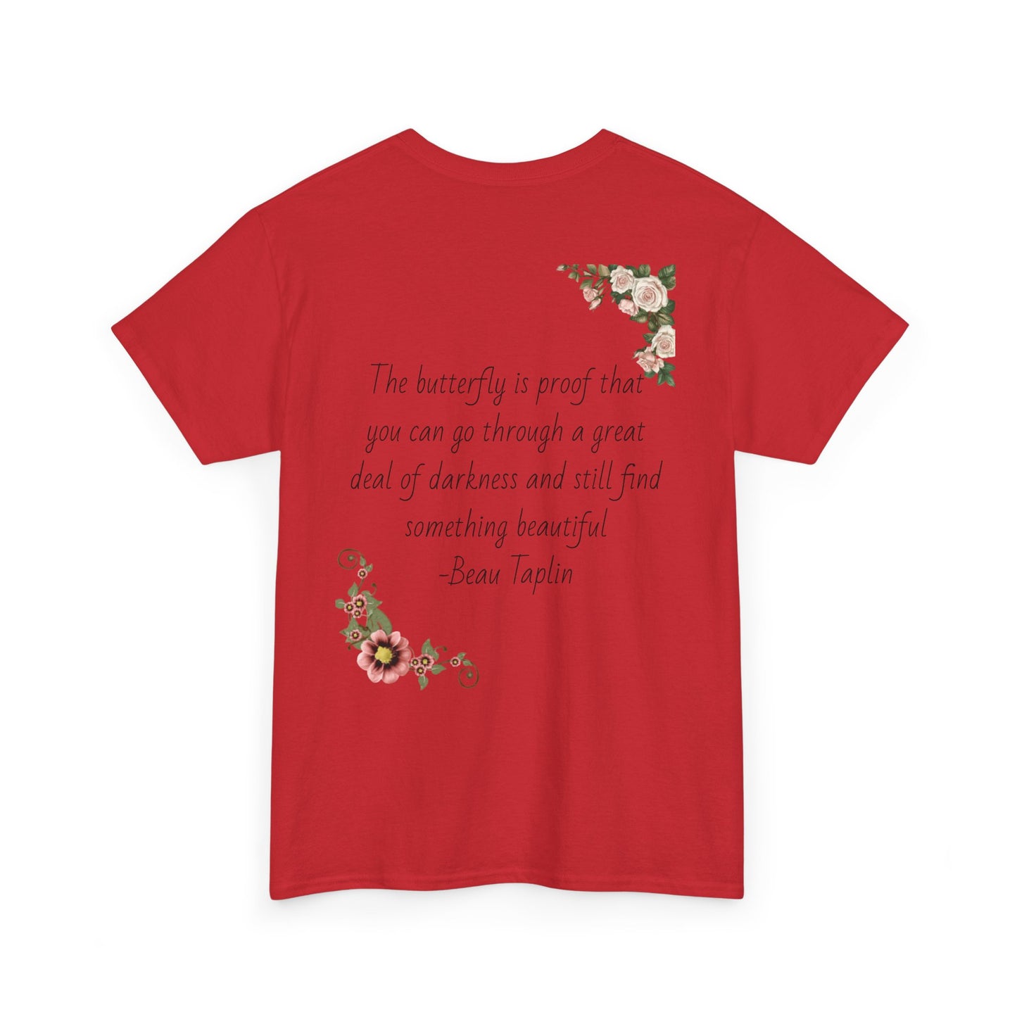 Inspirational Floral Tee - Unisex Heavy Cotton T-Shirt, Motivational Gift, Nature Lover's Apparel, Butterfly Design, Positive Quote