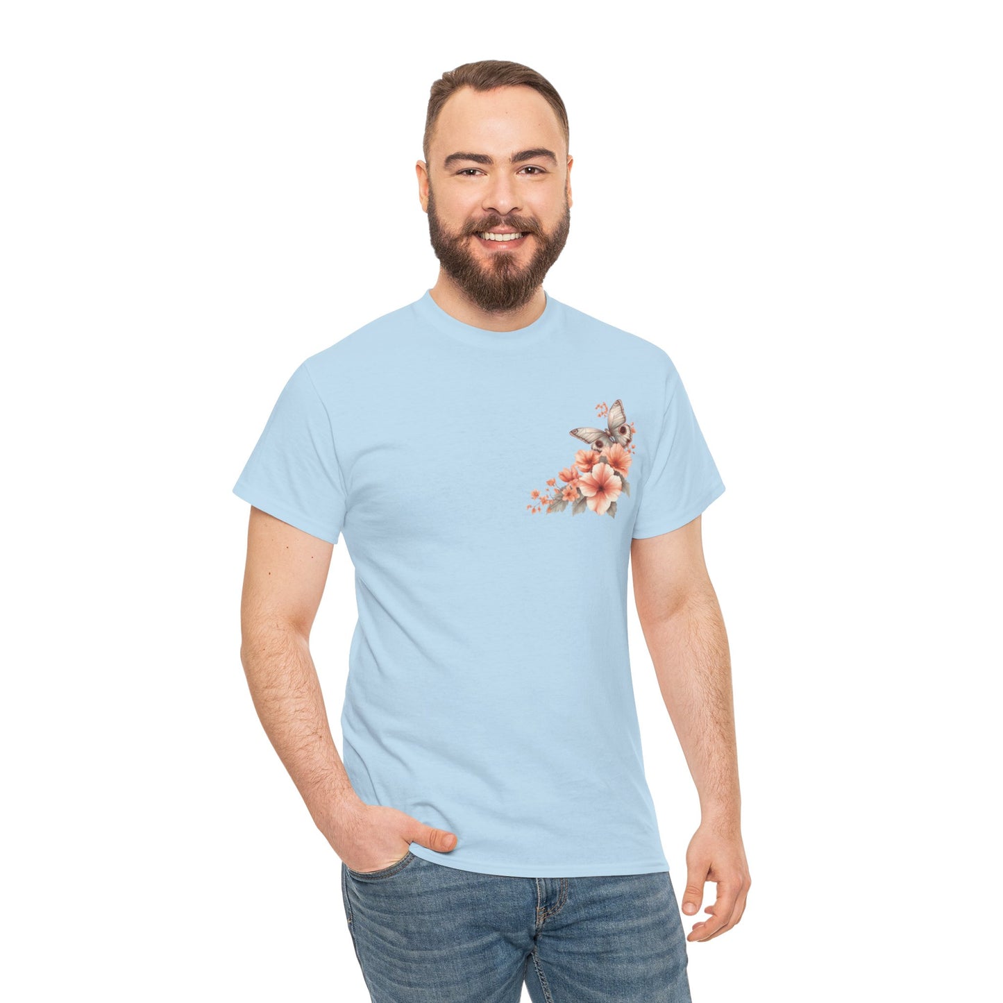 Inspirational Floral Tee - Unisex Heavy Cotton T-Shirt, Motivational Gift, Nature Lover's Apparel, Butterfly Design, Positive Quote