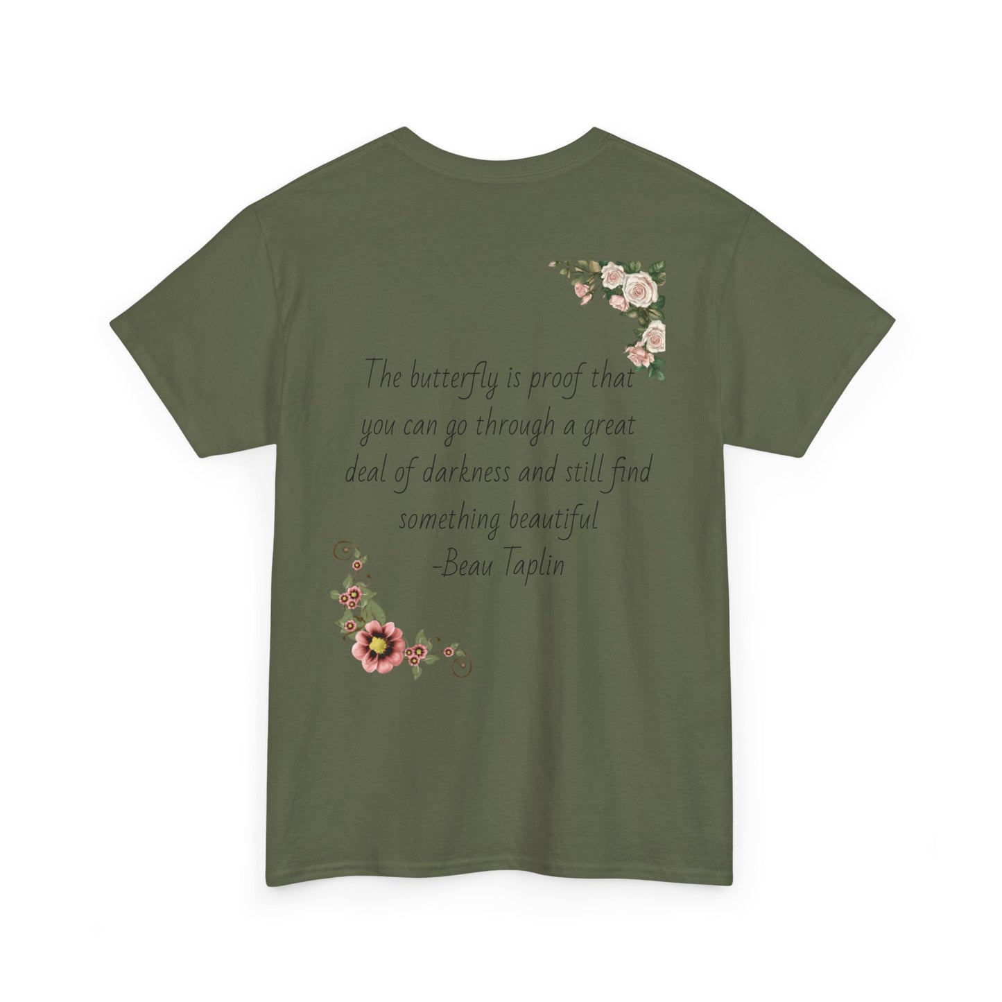 Inspirational Floral Tee - Unisex Heavy Cotton T-Shirt, Motivational Gift, Nature Lover's Apparel, Butterfly Design, Positive Quote