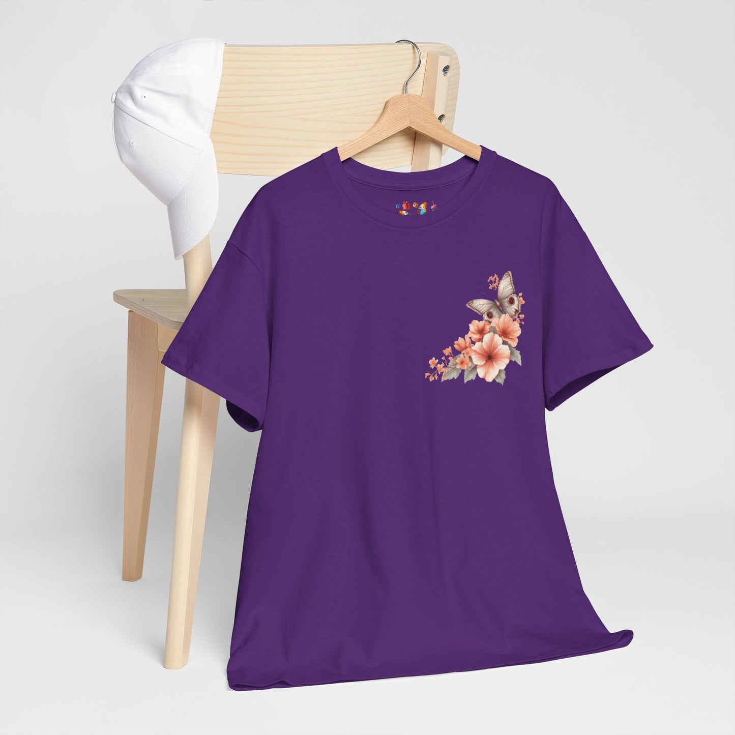 Inspirational Floral Tee - Unisex Heavy Cotton T-Shirt, Motivational Gift, Nature Lover's Apparel, Butterfly Design, Positive Quote