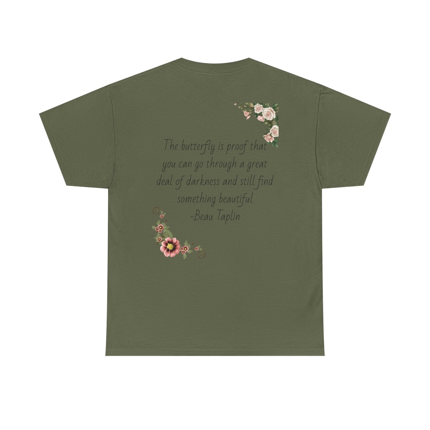Inspirational Floral Tee - Unisex Heavy Cotton T-Shirt, Motivational Gift, Nature Lover's Apparel, Butterfly Design, Positive Quote