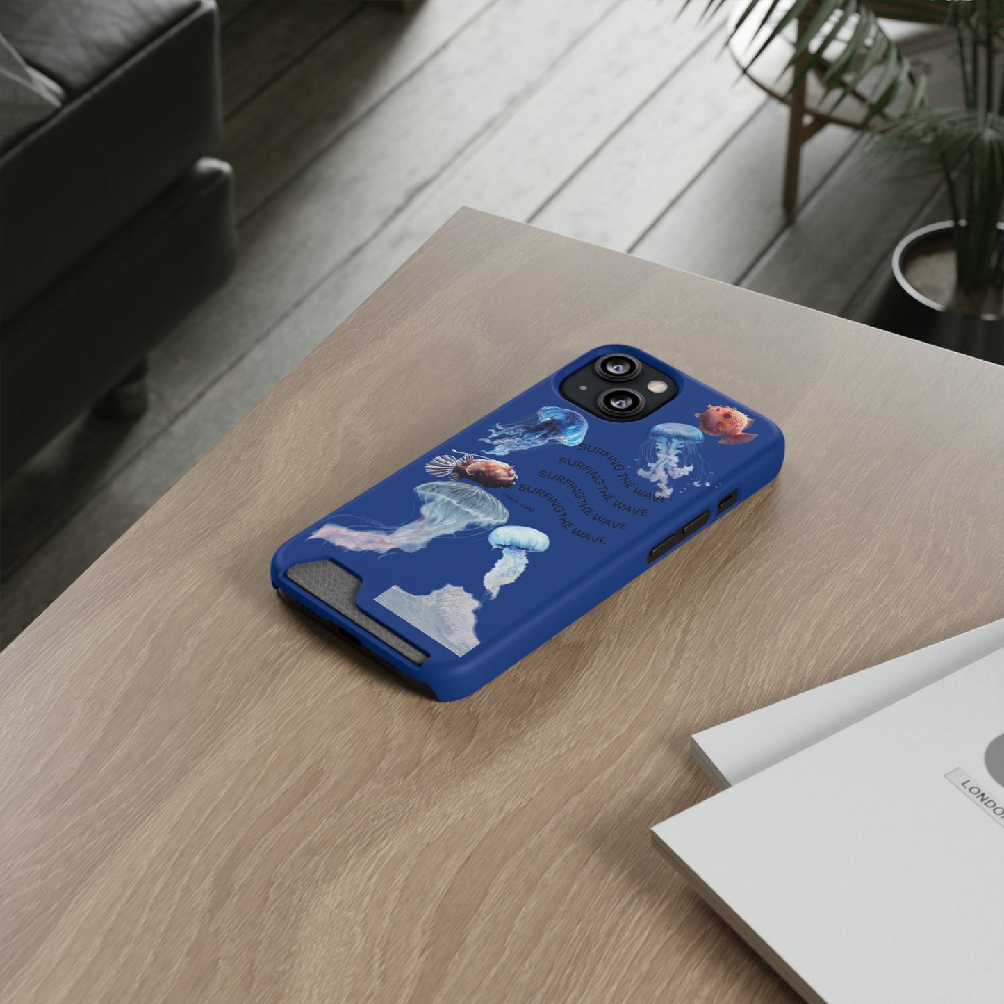 Surfer's Jellyfish Phone Case with Card Holder, Ocean Vibe Accessory for Beach Lovers, Gift for Surfers & Underwater Enthusiasts