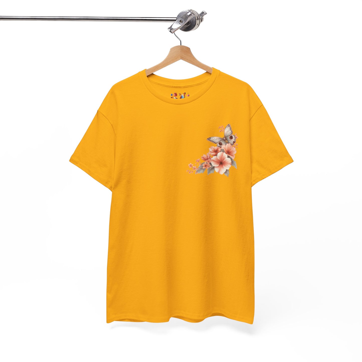 Inspirational Floral Tee - Unisex Heavy Cotton T-Shirt, Motivational Gift, Nature Lover's Apparel, Butterfly Design, Positive Quote