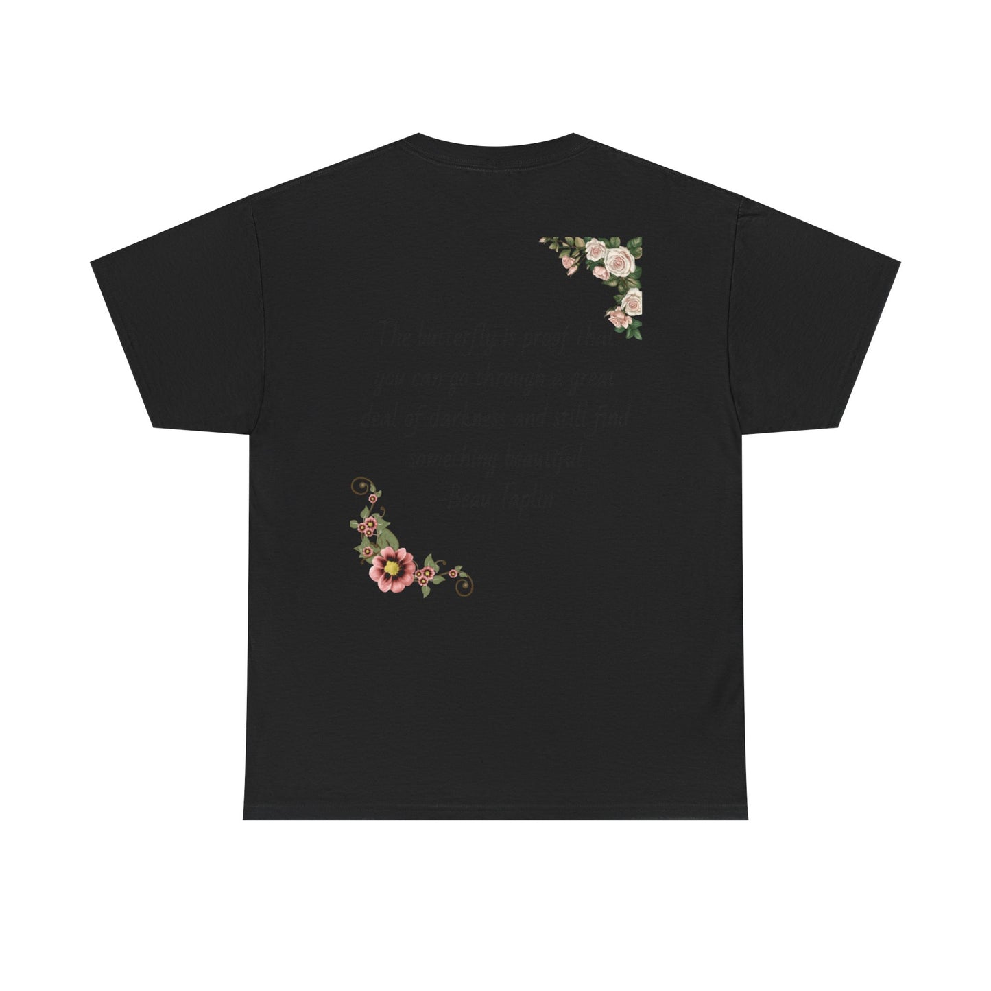 Inspirational Floral Tee - Unisex Heavy Cotton T-Shirt, Motivational Gift, Nature Lover's Apparel, Butterfly Design, Positive Quote