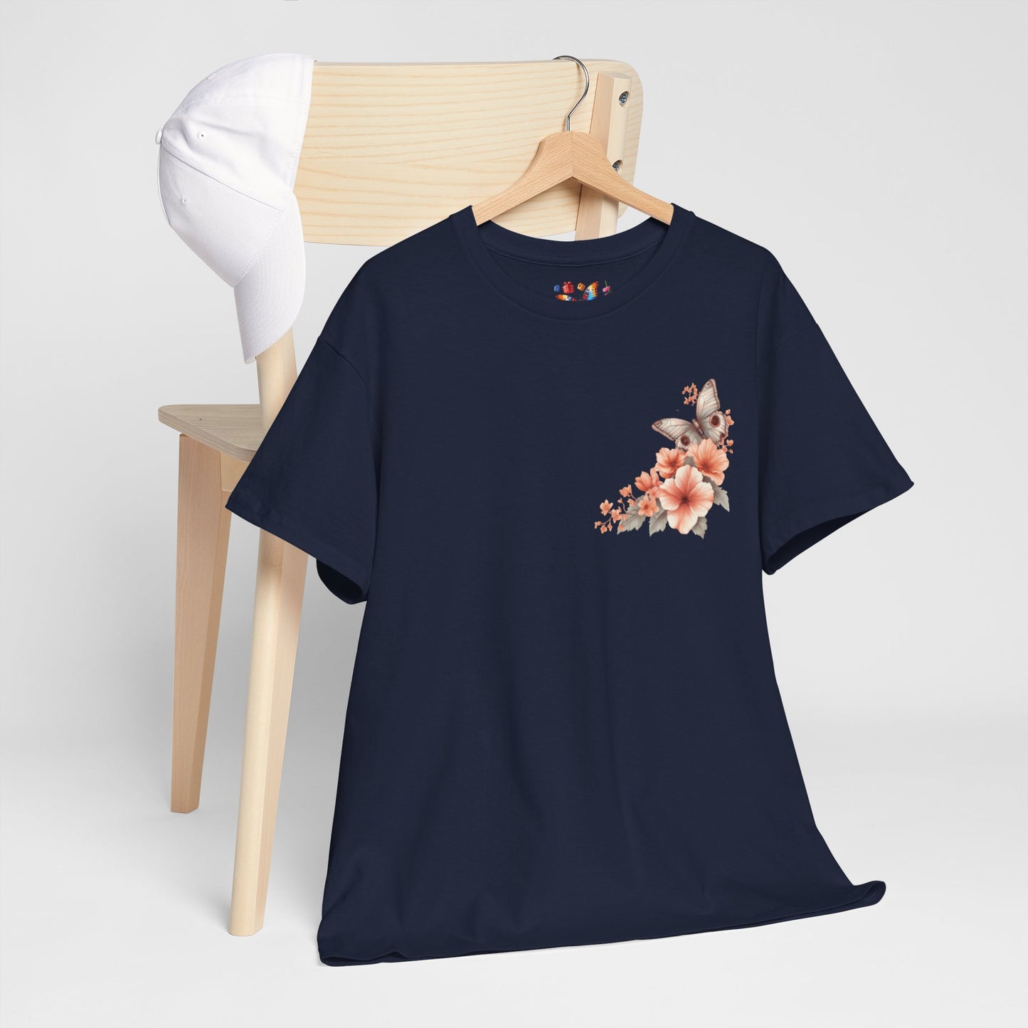 Inspirational Floral Tee - Unisex Heavy Cotton T-Shirt, Motivational Gift, Nature Lover's Apparel, Butterfly Design, Positive Quote
