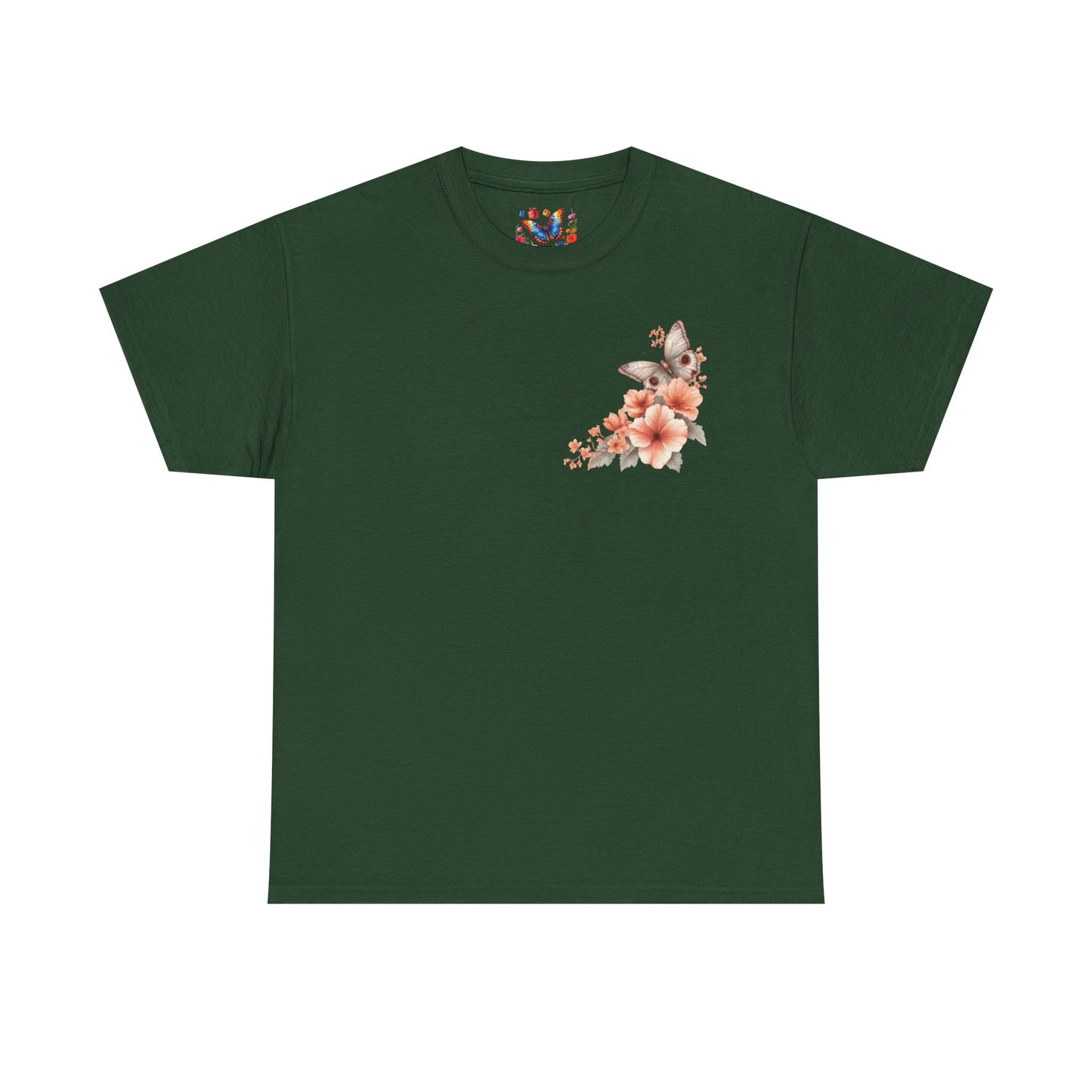 Inspirational Floral Tee - Unisex Heavy Cotton T-Shirt, Motivational Gift, Nature Lover's Apparel, Butterfly Design, Positive Quote
