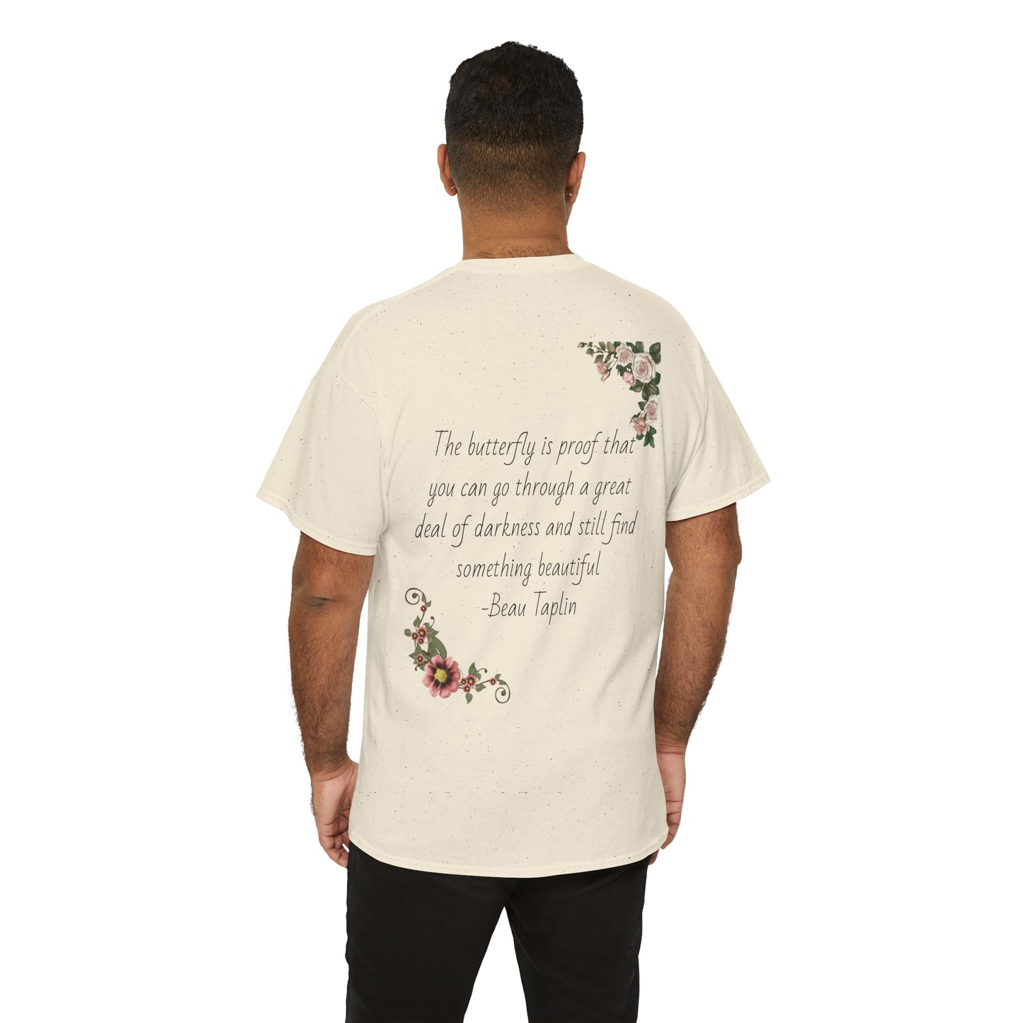 Inspirational Floral Tee - Unisex Heavy Cotton T-Shirt, Motivational Gift, Nature Lover's Apparel, Butterfly Design, Positive Quote