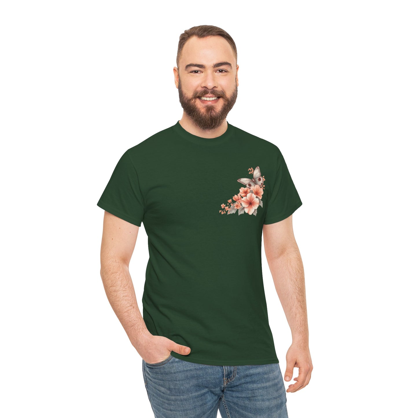 Inspirational Floral Tee - Unisex Heavy Cotton T-Shirt, Motivational Gift, Nature Lover's Apparel, Butterfly Design, Positive Quote