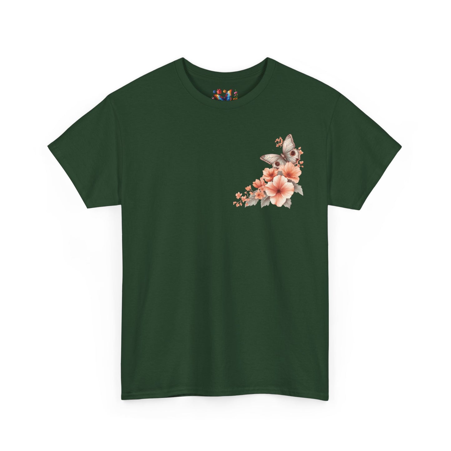 Inspirational Floral Tee - Unisex Heavy Cotton T-Shirt, Motivational Gift, Nature Lover's Apparel, Butterfly Design, Positive Quote