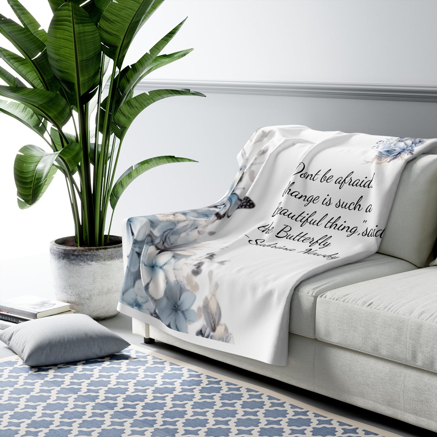 Beautiful Butterfly Sherpa Fleece Blanket, Cozy Throw, Inspirational Gift, Home Decor, Self-Care, Housewarming, Thoughtful Quote